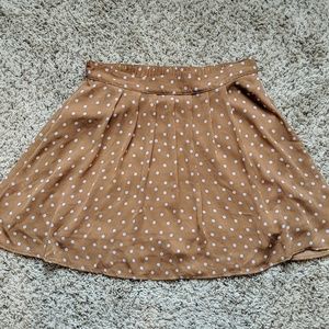 Brown and White Polka-Dot Pleated Skirt